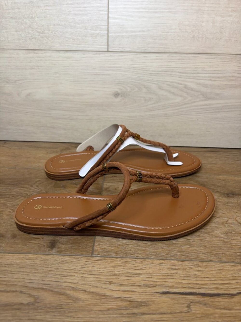 GIANI BERNINI TYLEEM Braided Leather Flip Flop Sandals Tan 9.5 M